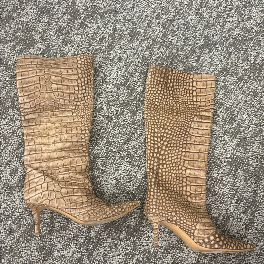 Acne Brown Crocodile Pattern Heeled Boots - Picture 7 of 7